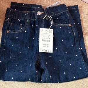 Zara Dark Blue Skinny Jeans with Pink Dot Print